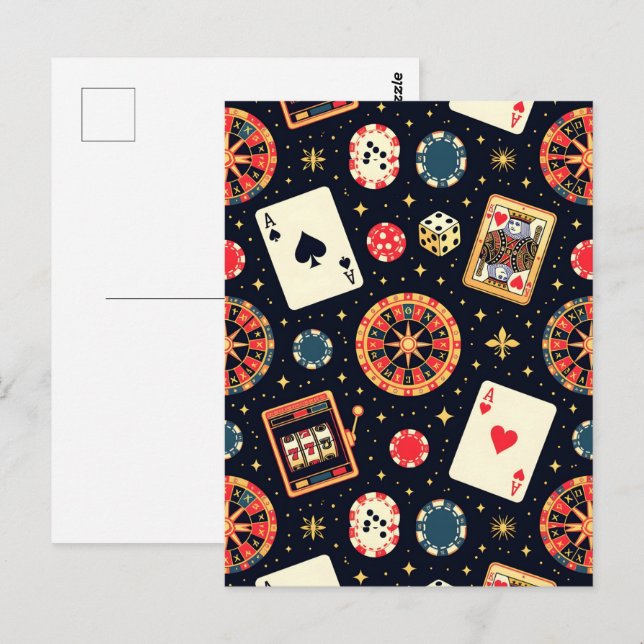Casino pattern theme on black postcard (Front/Back)