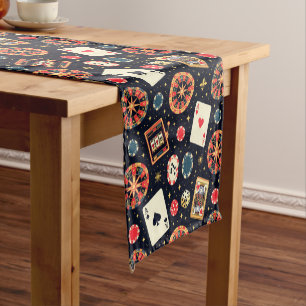 Casino pattern theme on black short table runner