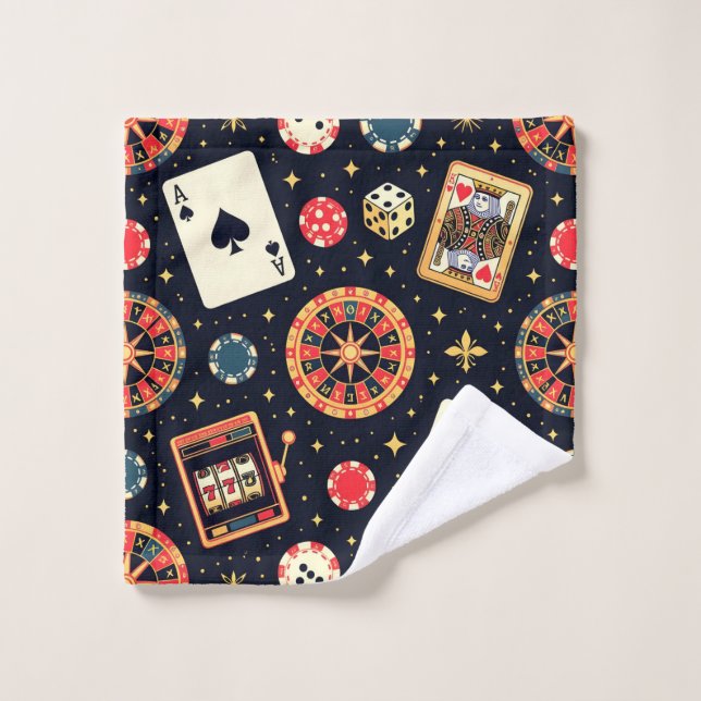 Casino pattern theme on black wash cloth (Wash Cloth)