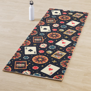Casino pattern theme on black yoga mat