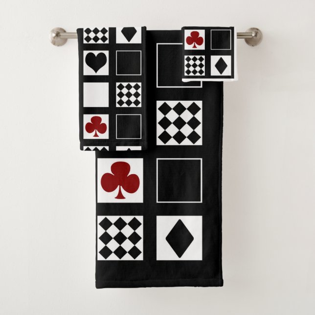 Casino playing cards suits hearts crosses clubs sp bath towel set (Insitu)