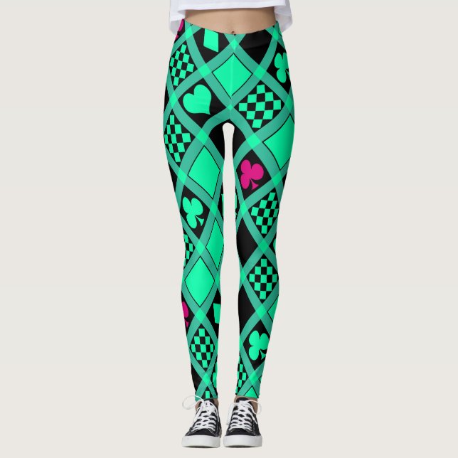 Casino playing cards suits hearts crosses clubs sp leggings (Front)