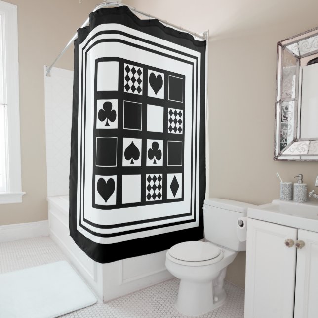 Casino playing cards suits hearts crosses clubs sp shower curtain (In Situ)