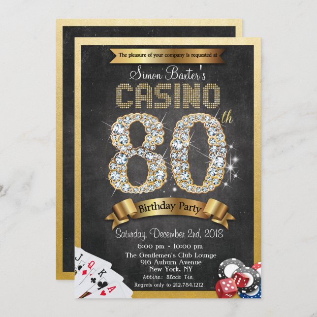 Casino Poker 80th Birthday Invitation (Front/Back)
