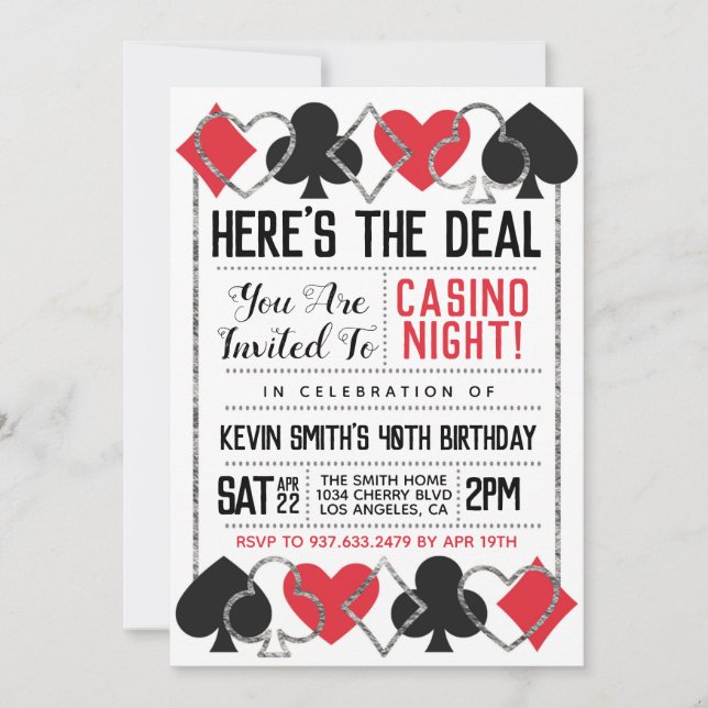 Casino Poker Birthday Invitation (Front)