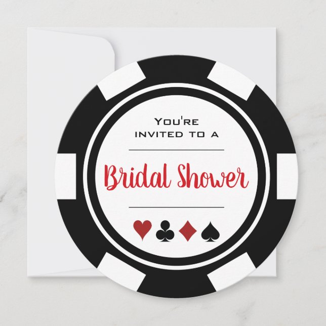 Casino Poker Chip Black and White Bridal Shower Invitation (Front)