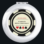 Casino Poker Chip in Black and Off White Birthday Compact Mirror<br><div class="desc">This black and off-white poker chip style compact mirror is a fantastic gift for the poker playing woman in your life,  or,  as favours at a birthday party. Personalise the design with your own text. Matching party supplies available.</div>