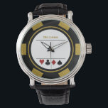 Casino Poker Chip Las Vegas Black Gold Watch<br><div class="desc">This black,  white,  and gold poker chip style watch would make a fantastic gift for yourself or for the casino loving person in your life. Personalise the design with a name in a gold colour.</div>