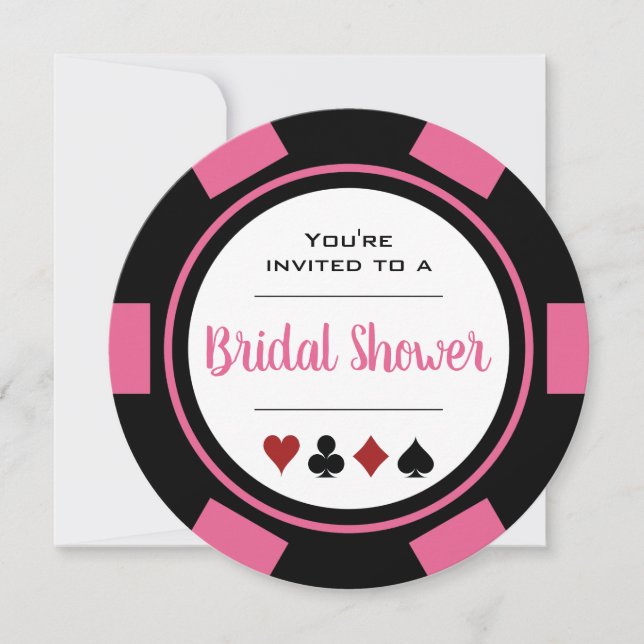 Casino Poker Chip Pink and White Bridal Shower Invitation (Front)