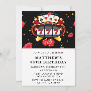 Casino Poker Dice Roulette 88th birthday Invitation