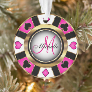 Casino Poker Monogram Chip - Hot Pink Ornament