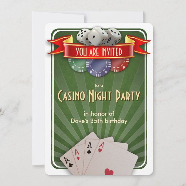 Casino Poker Night Modern Birthday Party Invitation (Front)