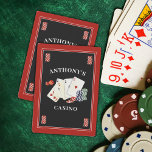 Casino Poker Party Personalised Playing Cards<br><div class="desc">Personalised casino or poker party themed playing cards with your custom text and choice of colours. The design features playing cards, dice and poker chips and shown in black, red and white. Changes can be made in EDIT. ASSISTANCE: For help with design modification/personalisation, colour change, transferring the design to another...</div>