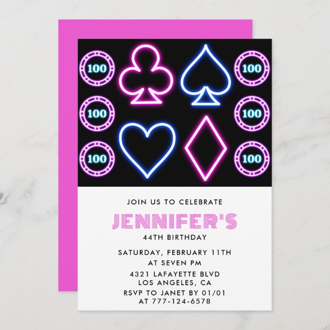 Casino Poker Playing card 44th birthday invitation (Front/Back)