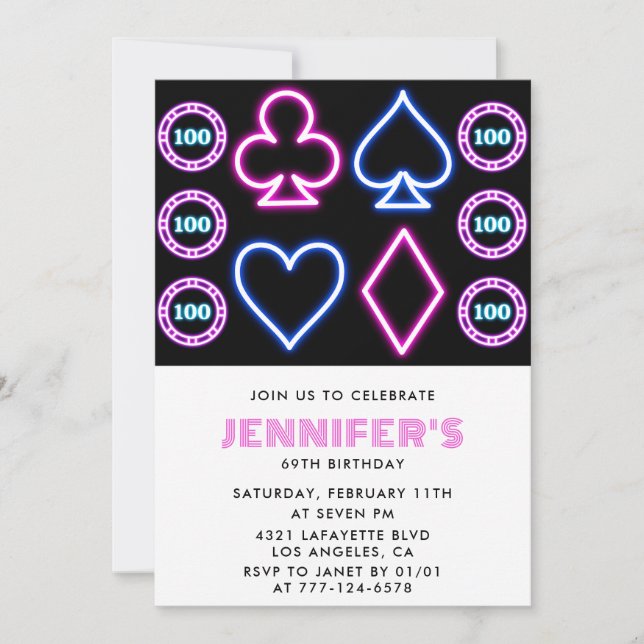 Casino Poker Playing card 69th birthday invitation (Front)