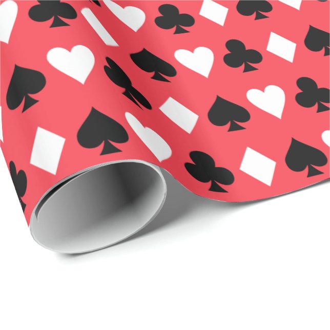 Casino Poker Playing Card Symbols Pattern Wrapping Paper (Roll Corner)