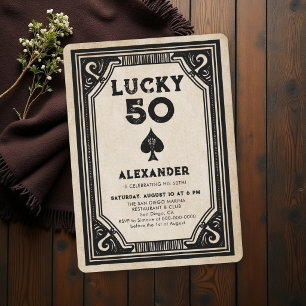 Casino Poker Vintage Ace Spades Men 50th Birthday Invitation