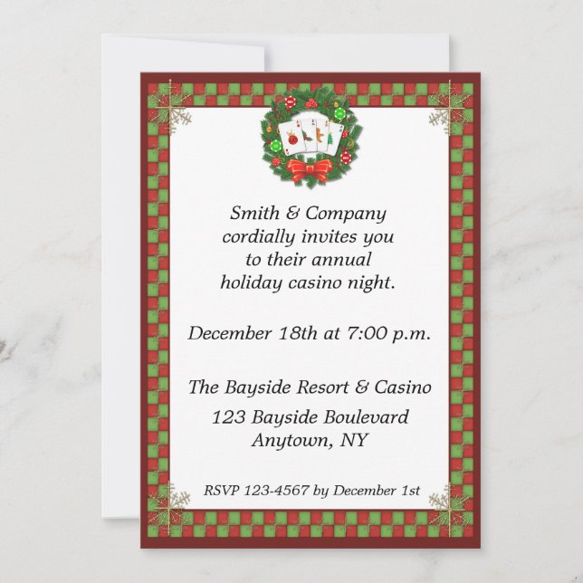 Casino Poker Wreath Holiday Invitation (Front)