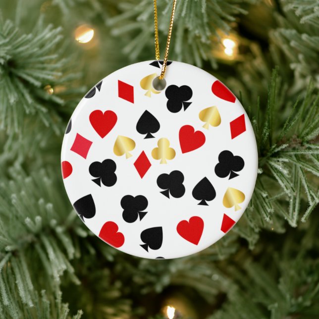 Casino Red, Black and Gold Card Suit Gambling   Ceramic Ornament (Tree)