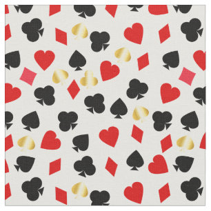 Casino Red, Black and Gold Card Suit Gambling  Fabric