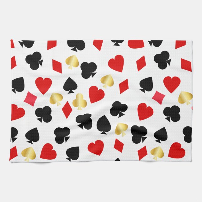 Casino Red, Black and Gold Card Suit Gambling   Tea Towel (Horizontal)
