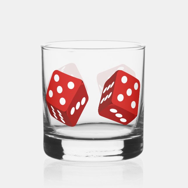 Casino Red Dice Craps Player Whiskey Glass (Front)