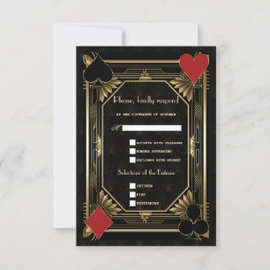Casino Royale Gold Black Art Deco 20s Wedding RSVP Card