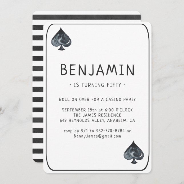Casino Spades Playing Card Birthday Invitation (Front/Back)
