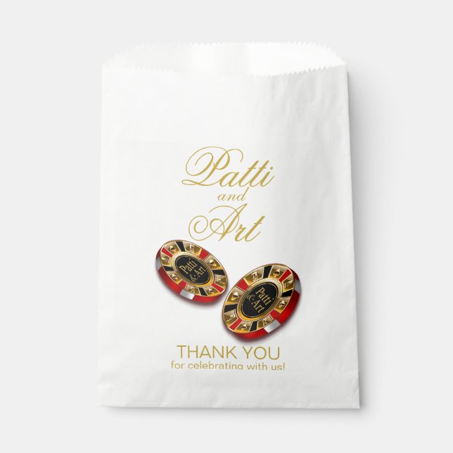Casino Style Wedding ASK ME TO PUT NAMES IN CHIPS Favour Bag (Front)