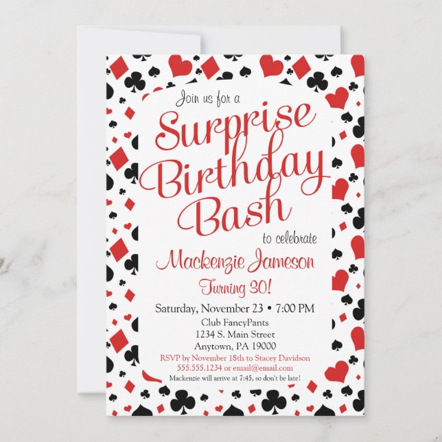 Casino Surprise Party Invitation Poker Vegas Game (Front)