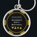 Casino Theme Black Gold Poker Chip Birthday Key Ring<br><div class="desc">This black and gold poker chip style key chain would make a perfect birthday gift for someone who likes to play poker!</div>