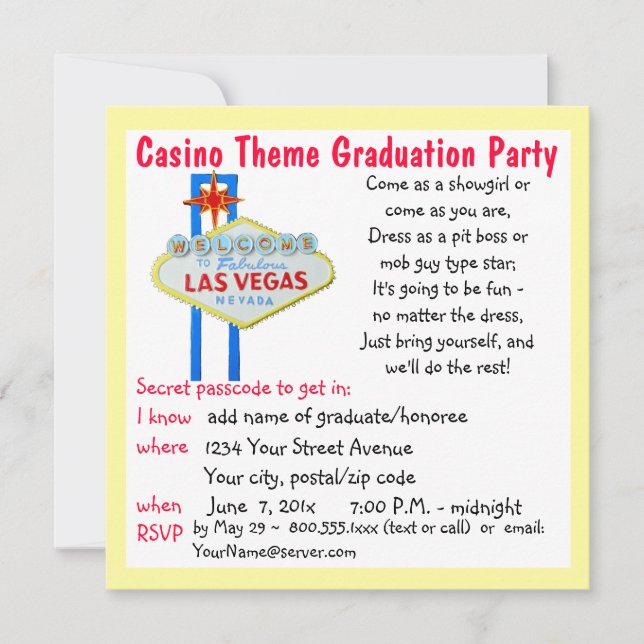 Casino Theme Vegas Style Graduation Party Invitation (Front)