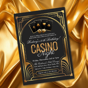 Casino Vegas Black and Gold Birthday Invitation