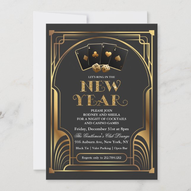 Casino Vegas Gold New Year's Eve Invitation (Front)