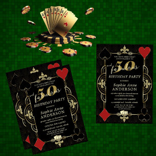 Casino Vegas Poker 50 and Fabulous Birthday Party Invitation
