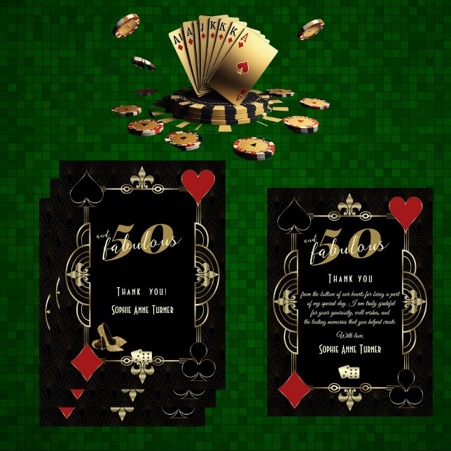 Casino Vegas Poker 50 and Fabulous Birthday Party  Thank You Card (Creator Uploaded)