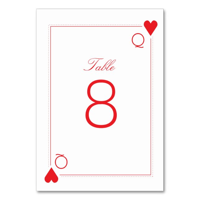Casino Wedding Table Number Card - Hearts (Front)