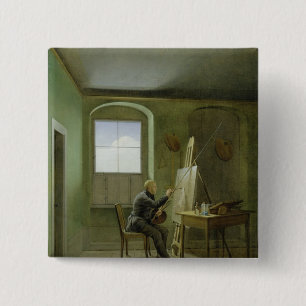 Caspar David Friedrich in his studio, 1811 15 Cm Square Badge