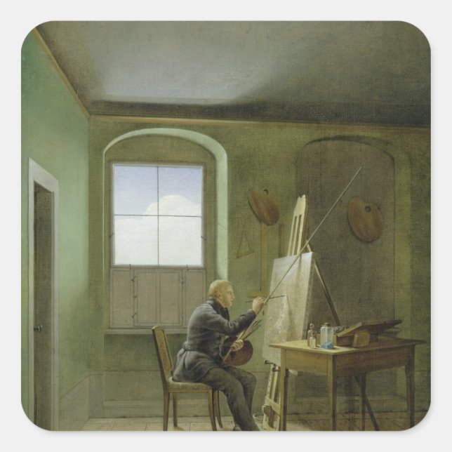 Caspar David Friedrich  in his studio, 1811 Square Sticker (Front)