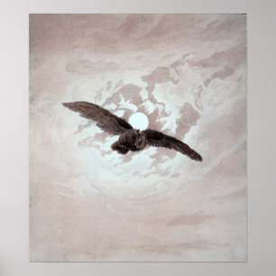 Caspar David Friedrich Owl Flying Against Moonlit Poster