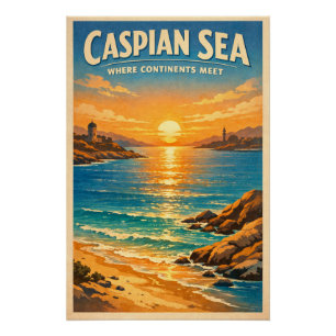 Caspian Sea in a classic retro travel Poster