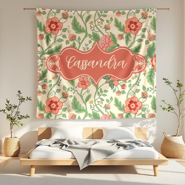 Cassandra Cream Art Nouveau Floral Vine Fleece Blanket (detail)