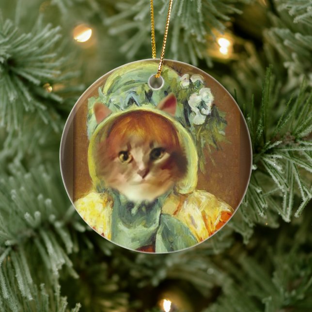 Cassatt Bonnet on Kitten  Ceramic Ornament (Tree)
