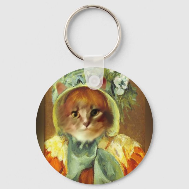 Cassatt Bonnet on Kitten  Key Ring (Front)