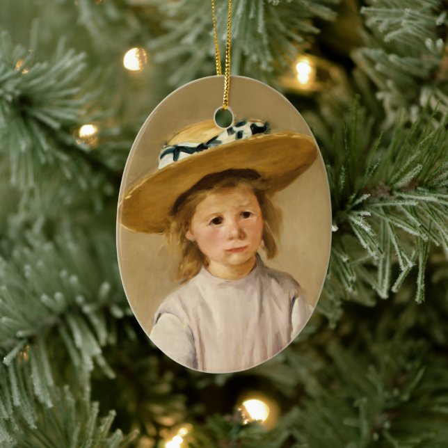 Cassatt Child in Straw Hat Ceramic Ornament (Tree)