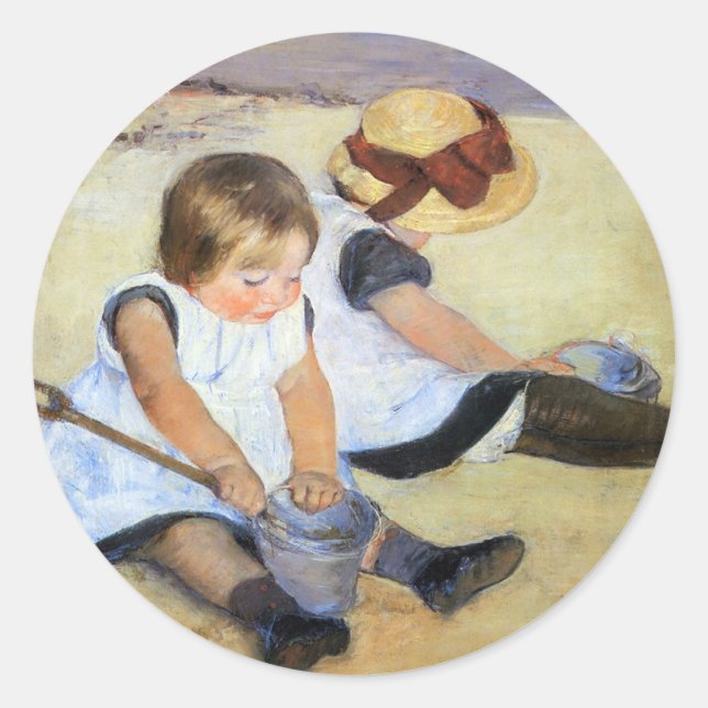 Cassatt: Children Playing on the Beach Classic Round Sticker (Front)