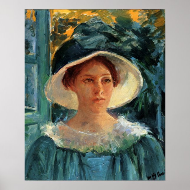 Cassatt - Young Woman In Green Outdoors In Sun Poster (Front)
