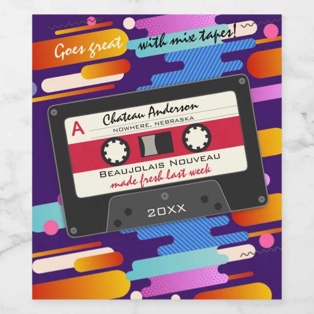 Cassette mix tape 80s retro personalised homemade wine label (Single Label)