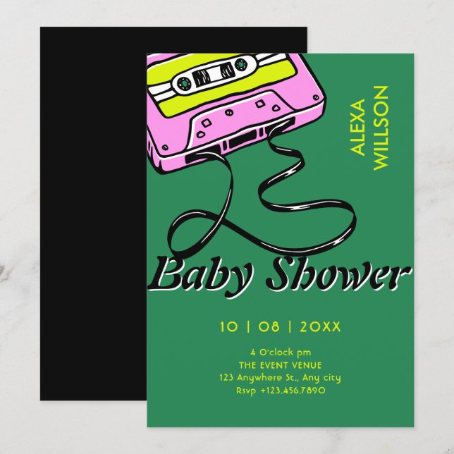 Cassette retro baby shower invitation (Front/Back)