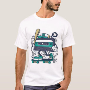 Cassette Skater Graphic T-Shirt 80s Retro Cartoo